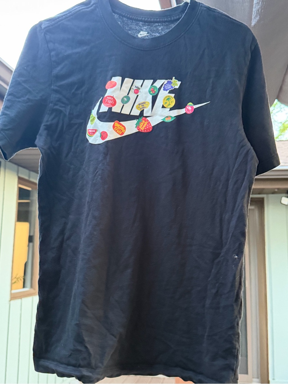 Nike Black T‑Shirt with Fruit Sticker Swoosh small